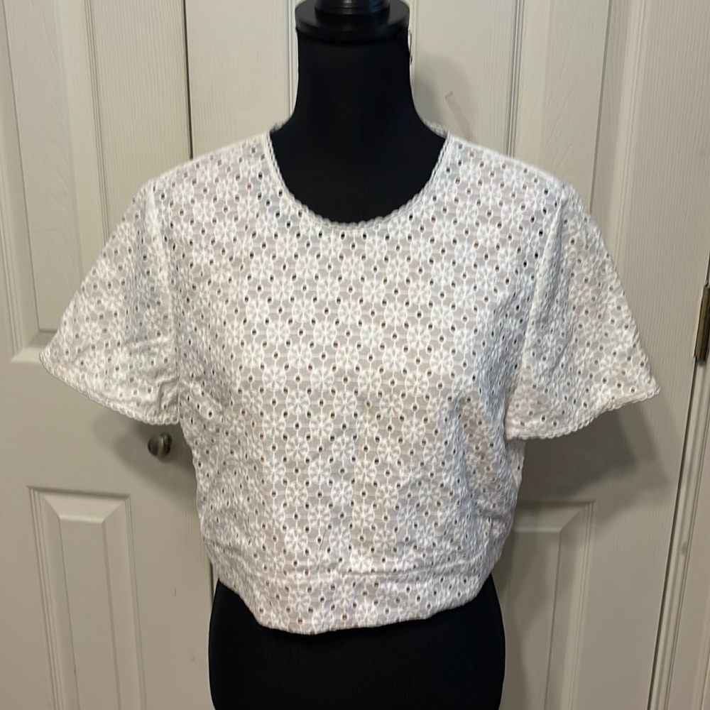 MICHAEL Michael Kors Cotton Eyelet Cropped Top